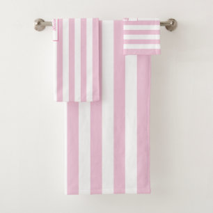 Personalised Pink and White Striped Bath Towel Set