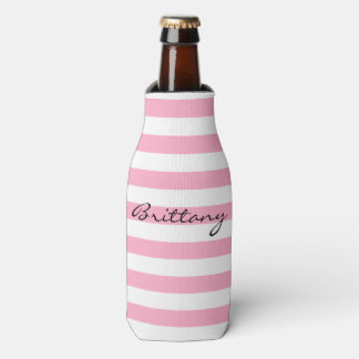 Personalised Pink and White Striped Bottle Cooler