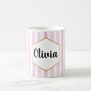 Personalised Pink and White Striped Coffee Mug