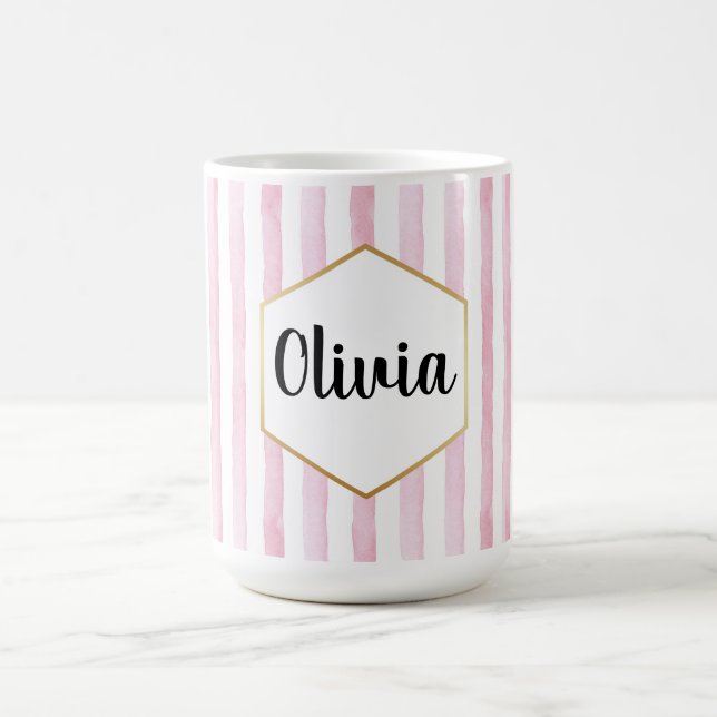 Personalised Pink and White Striped Coffee Mug (Center)