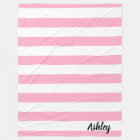 Personalised Pink and White Striped Fleece Blanket