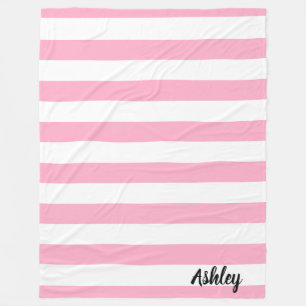 Personalised Pink and White Striped Fleece Blanket