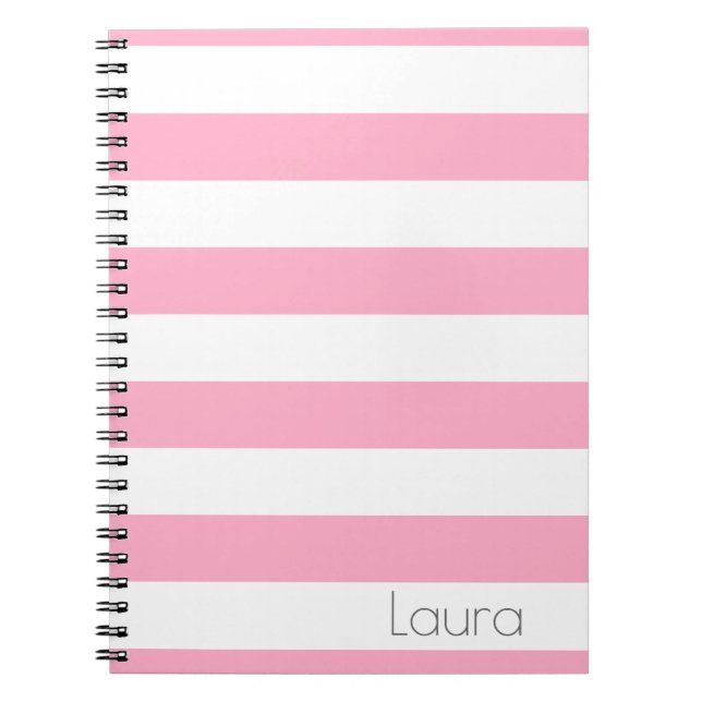 Personalised Pink and White Striped Notebook (Front)