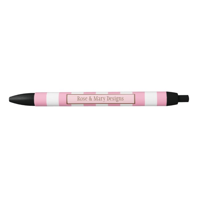 Personalised Pink and White Striped Pen (Front)