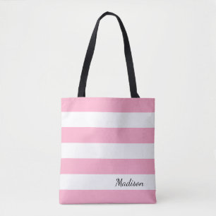 Personalised Pink and White Striped Tote