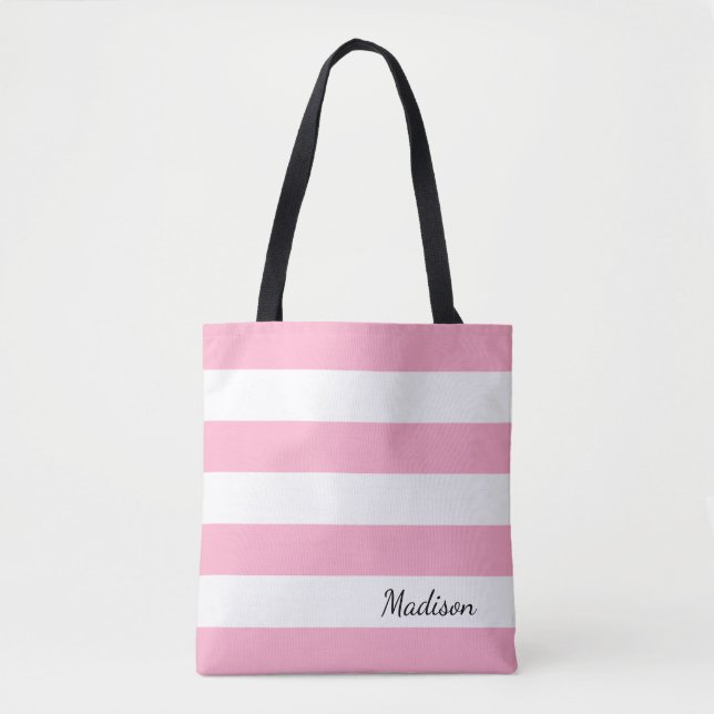 Personalised Pink and White Striped Tote Bag (Front)