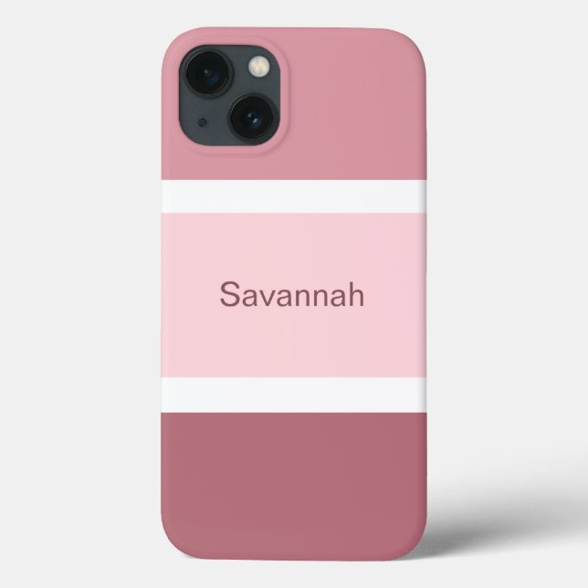 Personalised Pink And White Stripes Modern Case-Mate iPhone Case (Back)