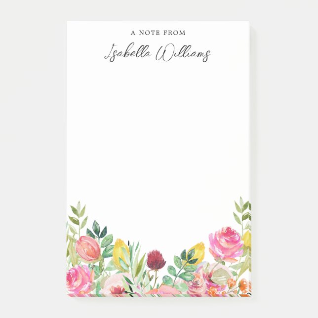 Personalised Pink and Yellow Wildflower Post-it Notes (Front)