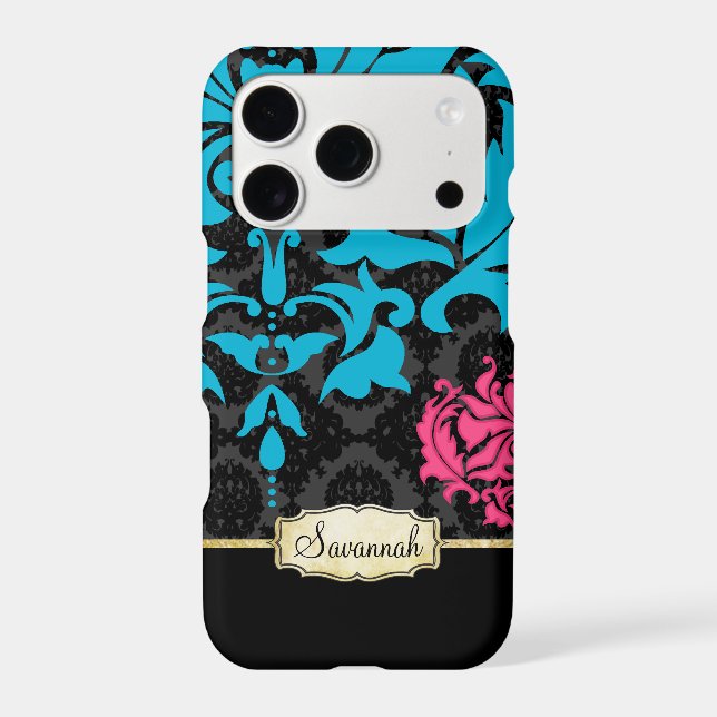 Personalised Pink Aqua Black and Gold iPhone Case (Back)