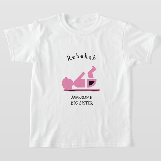 Personalised Pink Baby Afro AWESOME BIG SISTER T-Shirt (Laydown)