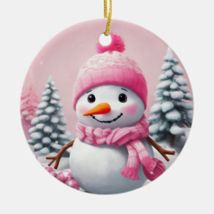 Personalised Pink Baby Christmas Snowman Ceramic Tree Decoration