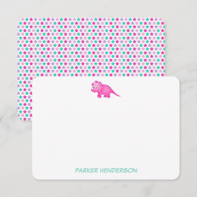 Personalised Pink Baby Dinosaur Stationery Thank You Card (Front/Back)