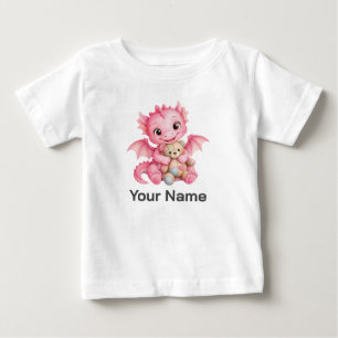 Personalised Pink Baby Dragon Hugging Teddy Bear T-Shirt