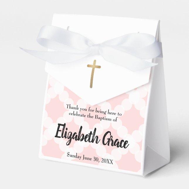 Personalised Pink Baby girl baptism Gold Cross Favour Box (Front Side)