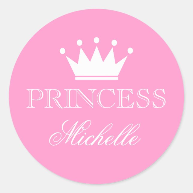 Personalised pink baby shower stickers with crown (Front)