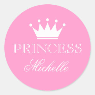 Personalised pink baby shower stickers with crown