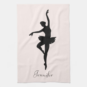 Personalised Pink Ballerina Dance Silhouette Tea Towel