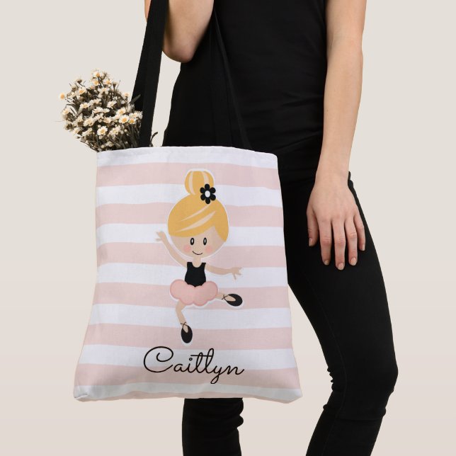 Personalised Pink Ballerina Tote Bag Blonde Hair (Close Up)