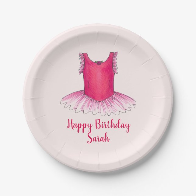 Personalised Pink Ballet Ballerina Birthday Tutu Paper Plate (Front)