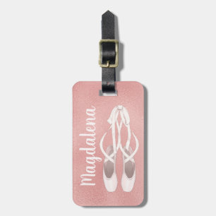 Personalised Pink Ballet Slippers Girly Rose Gold Luggage Tag