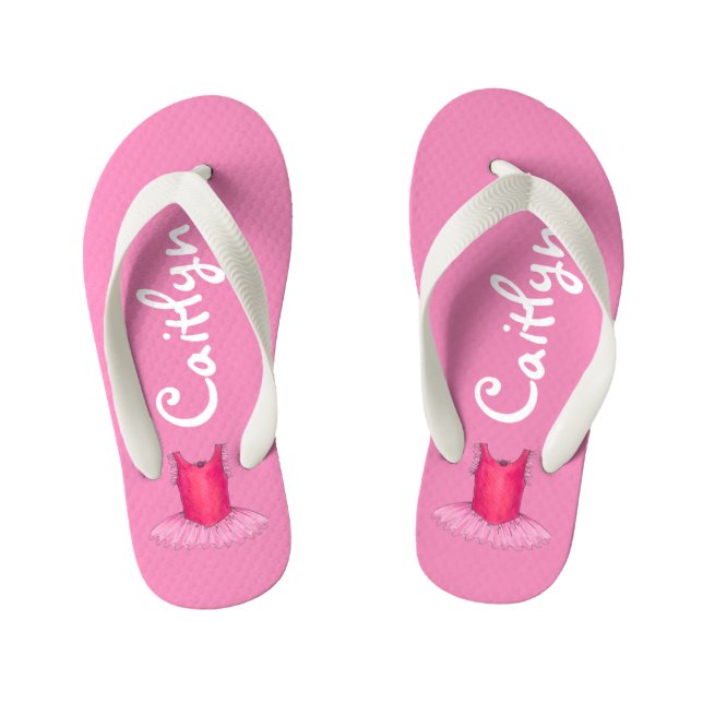 Personalised Pink Ballet Tutu Ballerina Dance Gift Kid's Flip Flops (Footbed)