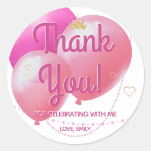 Personalised Pink Balloon Thank You Classic Round Sticker