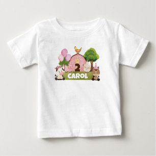 Personalised Pink Barnyard Birthday Baby T-Shirt