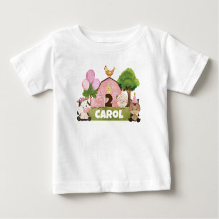 Personalised Pink Barnyard Birthday Baby T-Shirt