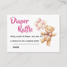 Personalised Pink bear Baby Shower Diaper Raffle