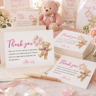Personalised Pink Bear Baby Shower Thank You Card