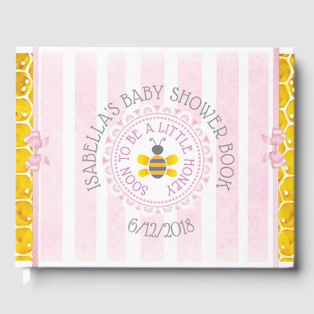 Personalised Pink bee Bumblebee Baby Shower Book (Front)