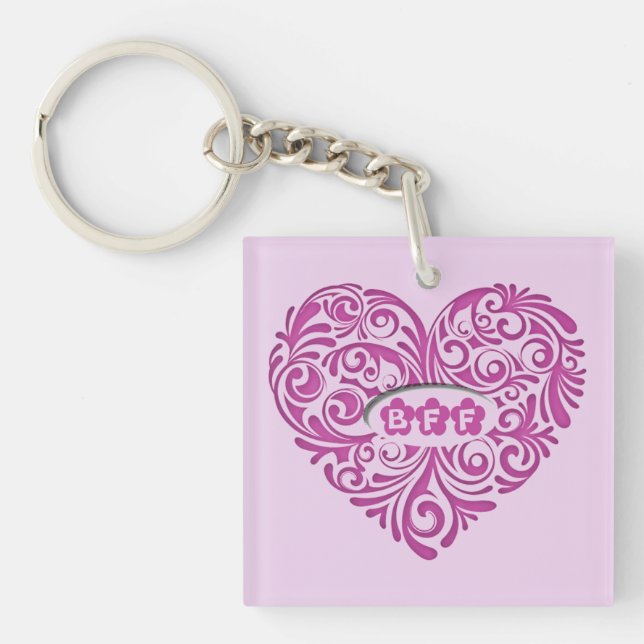 Personalised Pink BFF Heart Key Chain (Front)