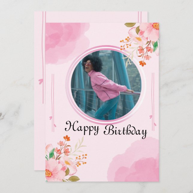 Personalised Pink Birthday Invitation (Front/Back)
