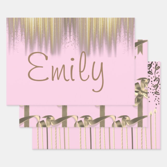 Personalised Pink Birthday Wrapping Paper Sheet (Set)