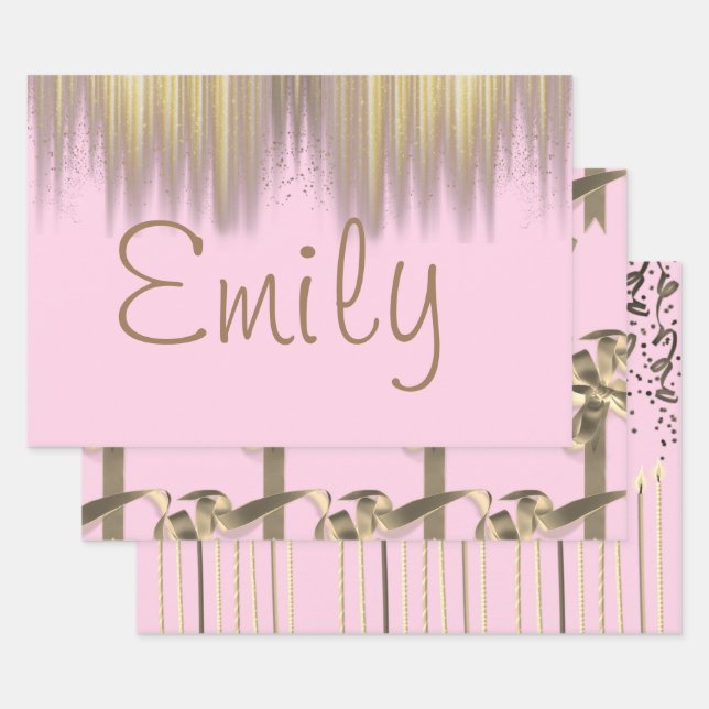 Personalised Pink Birthday Wrapping Paper Sheet (Set)