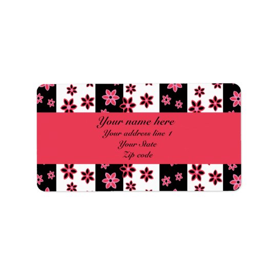 personalised pink black and white floral pattern address label