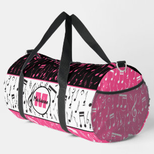 Personalised pink, black and white music design duffle bag