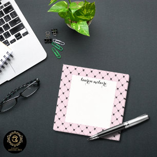 Personalised Pink & Black Bow Script Post-it Notes