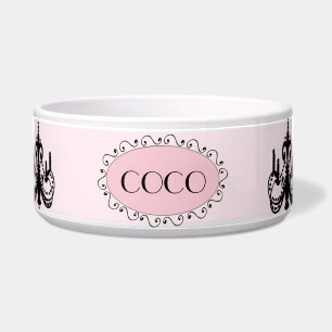 Personalised Pink Black Chic Dog Pet Bowl