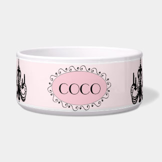 Personalised Pink Black Chic Dog Pet Bowl