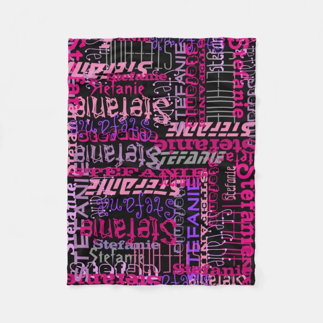 Personalised Pink/Black Custom Name Collage Girl's Fleece Blanket (Front)