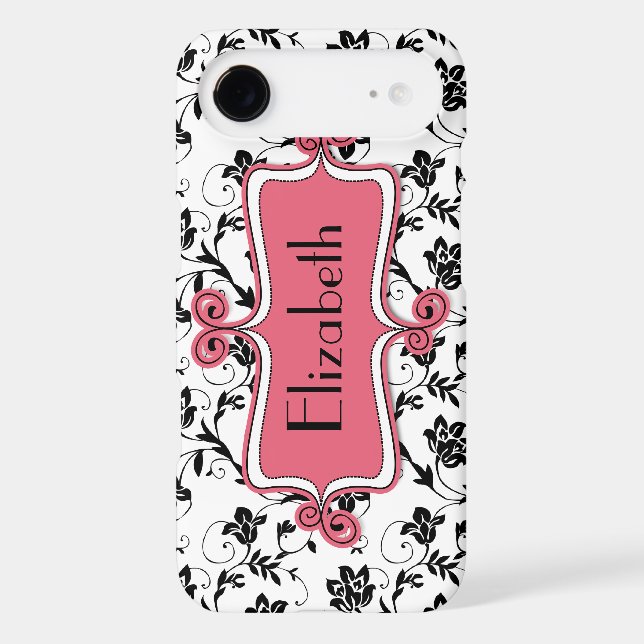 Personalised Pink Black Damask Case-Mate iPhone Case (Back)
