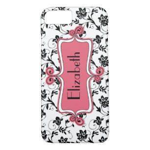 Personalised Pink Black Damask iPhone 8/7 Case