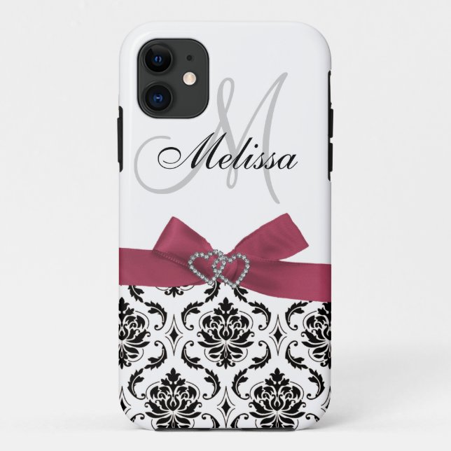 Personalised Pink Black Damask iPhone 5 Case-Mate Case-Mate iPhone Case (Back)