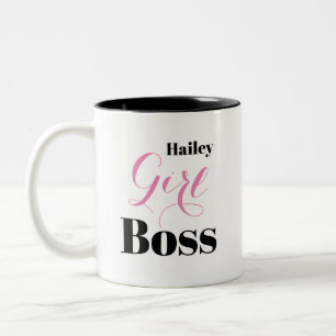 Personalised Pink Black Elegant Script Girl Boss Two-Tone Coffee Mug