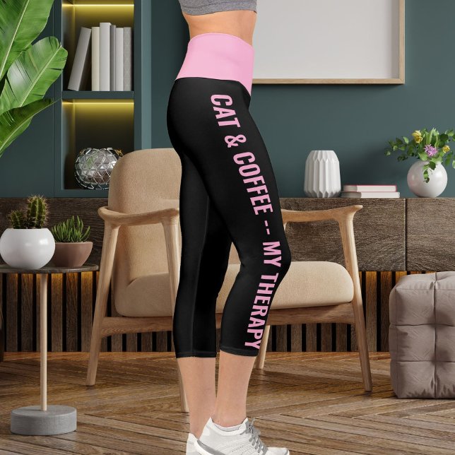 Personalised Pink Black Fun Comic Style Cat Quotes Capri Leggings (Creator Uploaded)