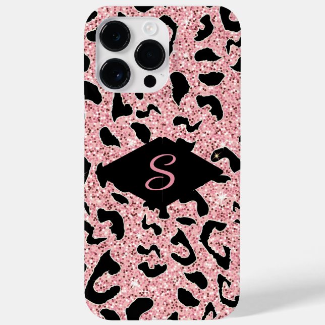 Personalised Pink & Black Glitter Animal Print Case-Mate iPhone Case (Back)