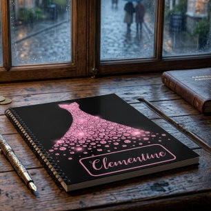 Personalised Pink Black Glitter Gown Sketchbook Notebook