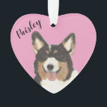 Personalised Pink Black Headed Tricolor Corgi Ornament<br><div class="desc">I am in love with this beautifully detailed watercolor illustration of a black headed tricolor corgi dog! Personalise these reversible ornaments and make the nice list this year! Shop the rest of my collection for the sweetest housewarming, bridal shower, teacher, mother-in-law, husband, boyfriend, secret santa, sympathy, or tough-to-shop-for gifts! To...</div>