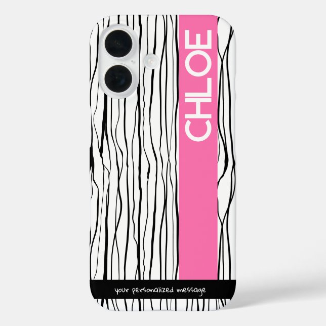 Personalised Pink & Black Modern  Case-Mate iPhone Case (Back)